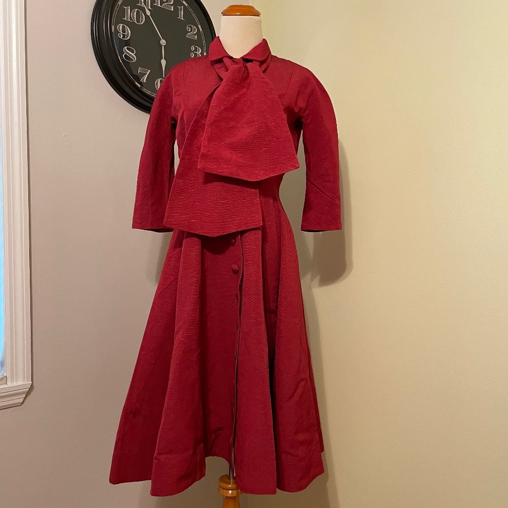Trashy Diva crimson coat dress with tie neck option size 6 fits like a 4